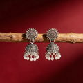 Boho Oxidized Silver Pearl Beaded Jhumka Earrings