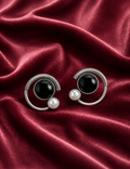 Everyday Oxidized Silver Stud Earrings with Black Stone