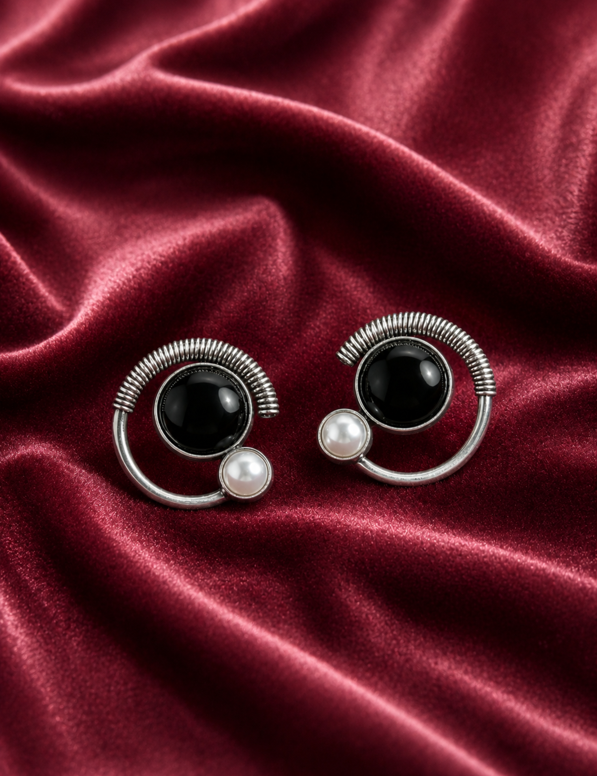 Everyday Oxidized Silver Stud Earrings with Black Stone