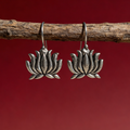 Vintage Oxidized Silver Lotus Earrings