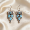 Oxidized Silver Blue Stone Drop Earrings