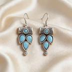 Oxidized Silver Blue Stone Drop Earrings