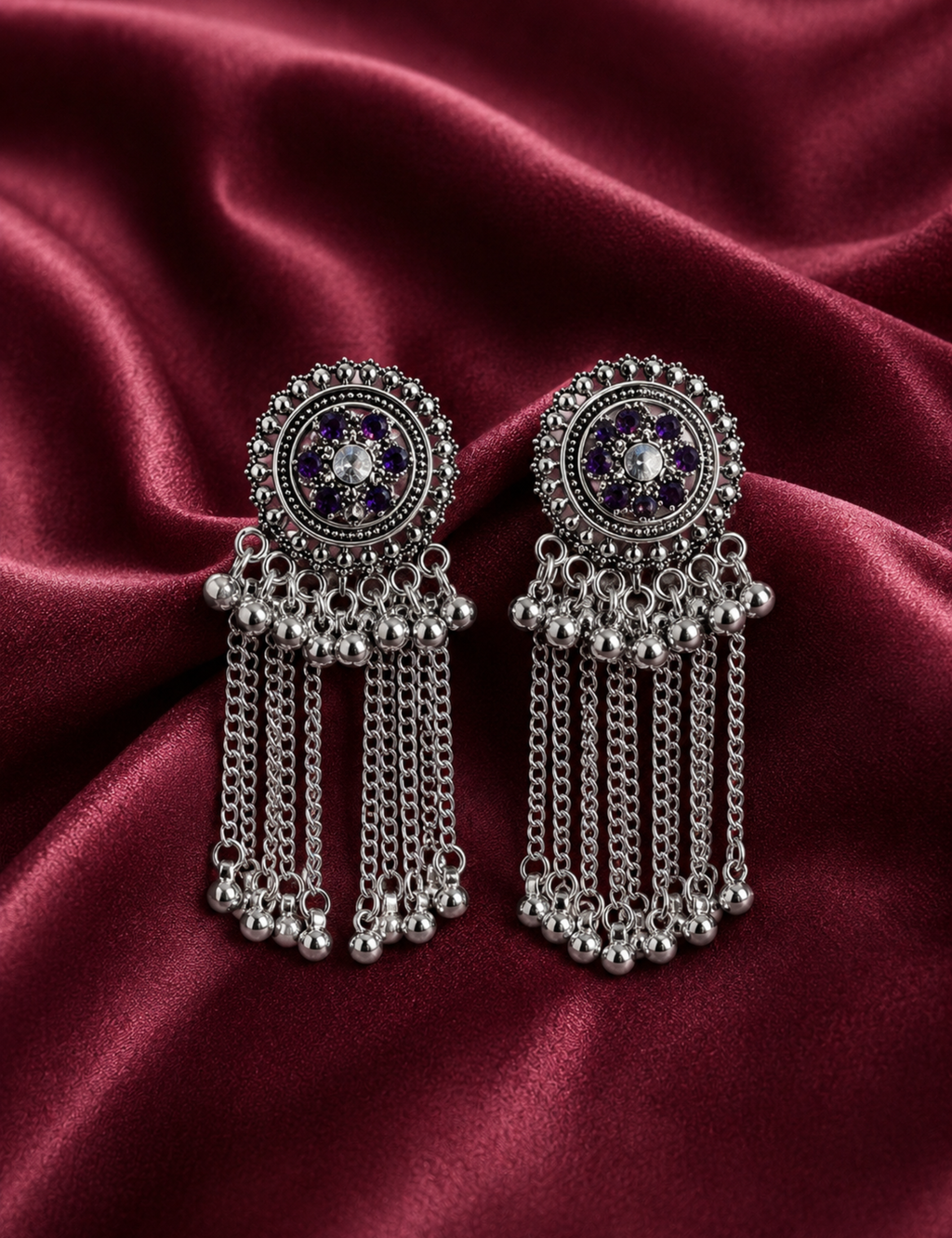 Lightweight Oxidized Tassel Earrings for Women