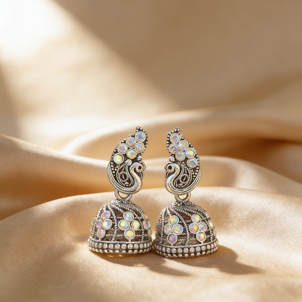 Designer Oxidized Silver Party Wear Jhumka Earrings
