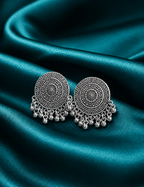 Ethnic Oxidized Silver Statement Stud Earrings