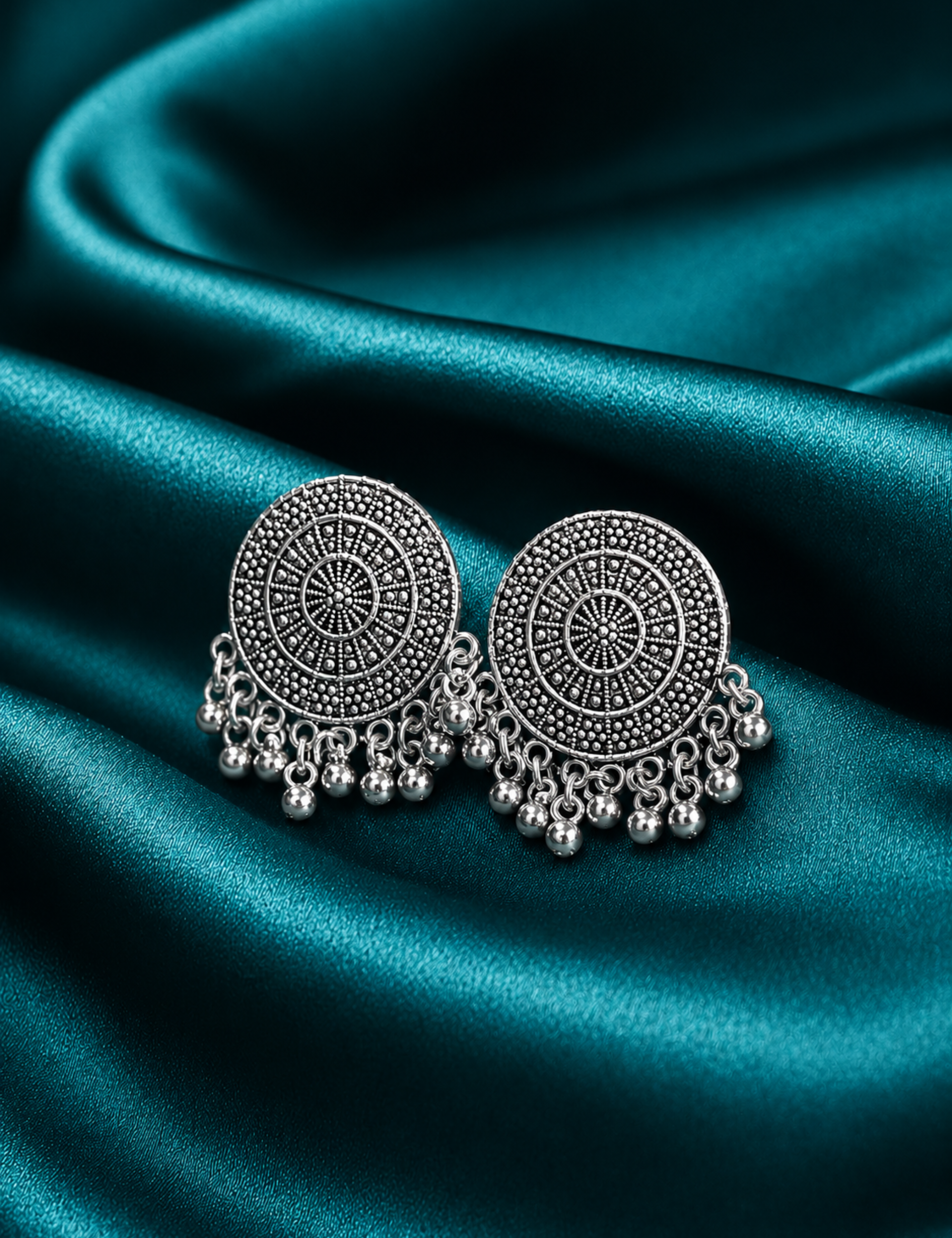 Ethnic Oxidized Silver Statement Stud Earrings