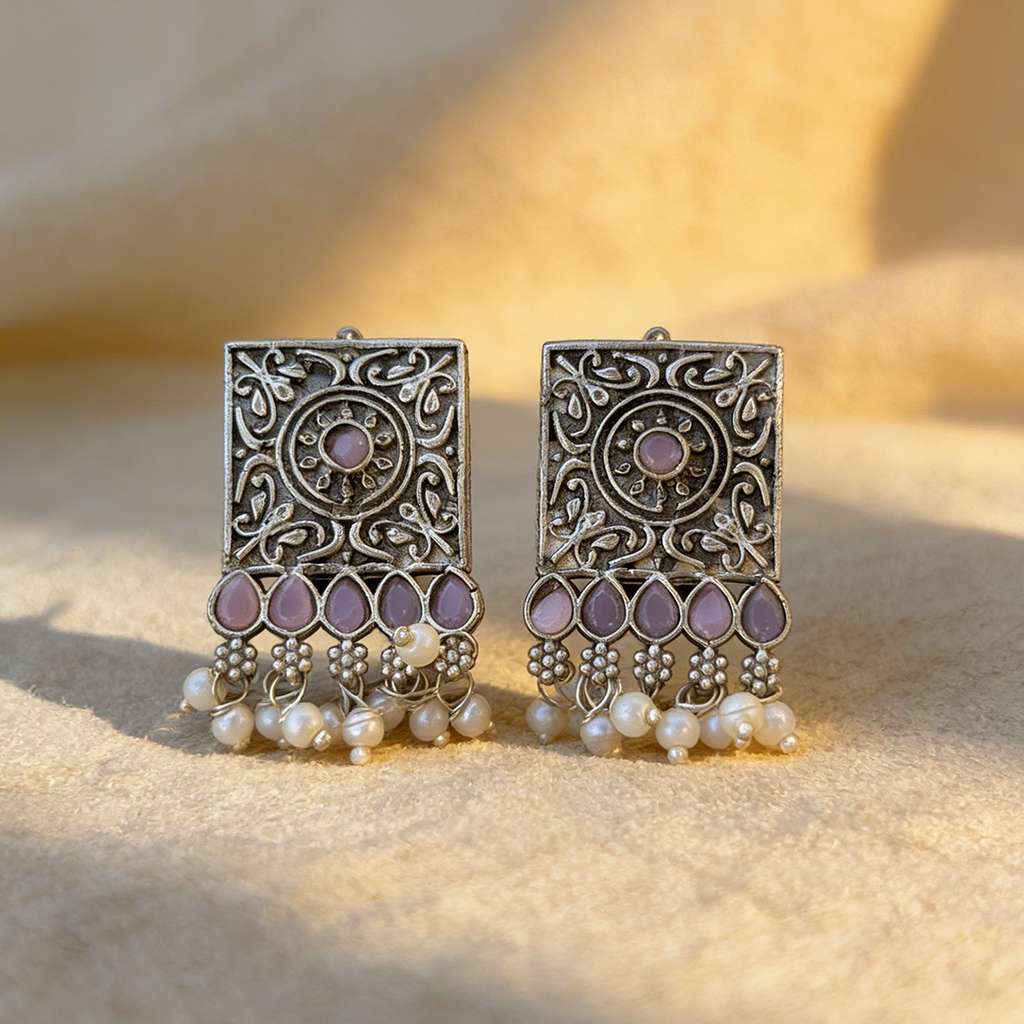 Premium Oxidised Square Stud Earrings