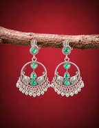 Lightweight Oxidized Green Stone Chandbali Earrings