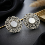 Indo-Western Oxidized Silver Round Floral Statement Earrings