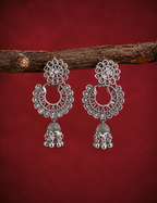 Traditional Oxidized Silver Floral Hoop Jhumki Earrings