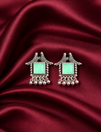 Mint Green Stone Oxidized Silver Dangle Earrings | Lightweight Daily Wear Earrings for Women & Girls