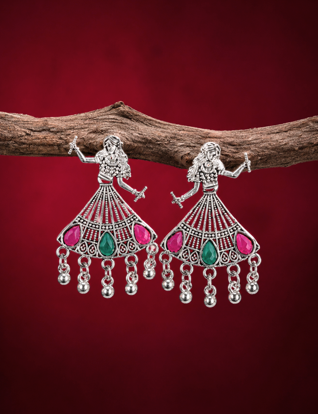 Oxidized Silver Tribal Dancer Earrings for Women