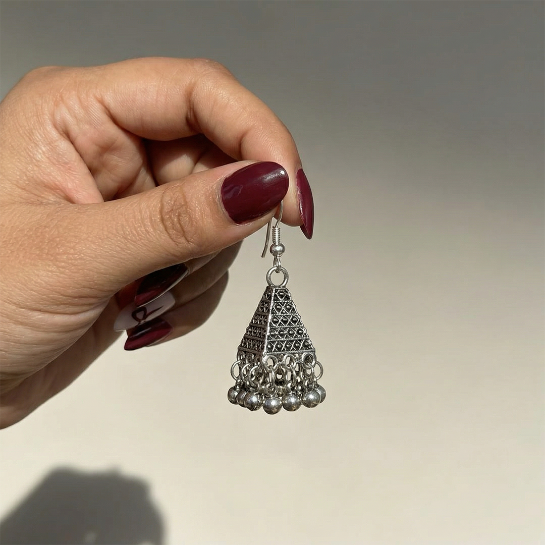 Oxidized Silver Cone Shaped Dangle Earrings with Beads