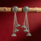 Oxidized Silver Multi Jhumka Chain Earrings