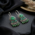 Handcrafted Green Stone Silver Drop Earrings