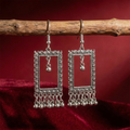 Oxidised Silver Rectangular Filigree Jhumka Earrings with Ghungroo Drops