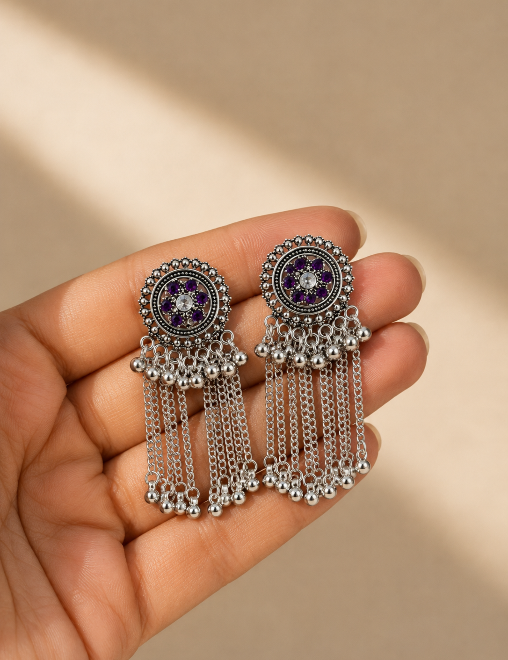 Lightweight Oxidized Tassel Earrings for Women
