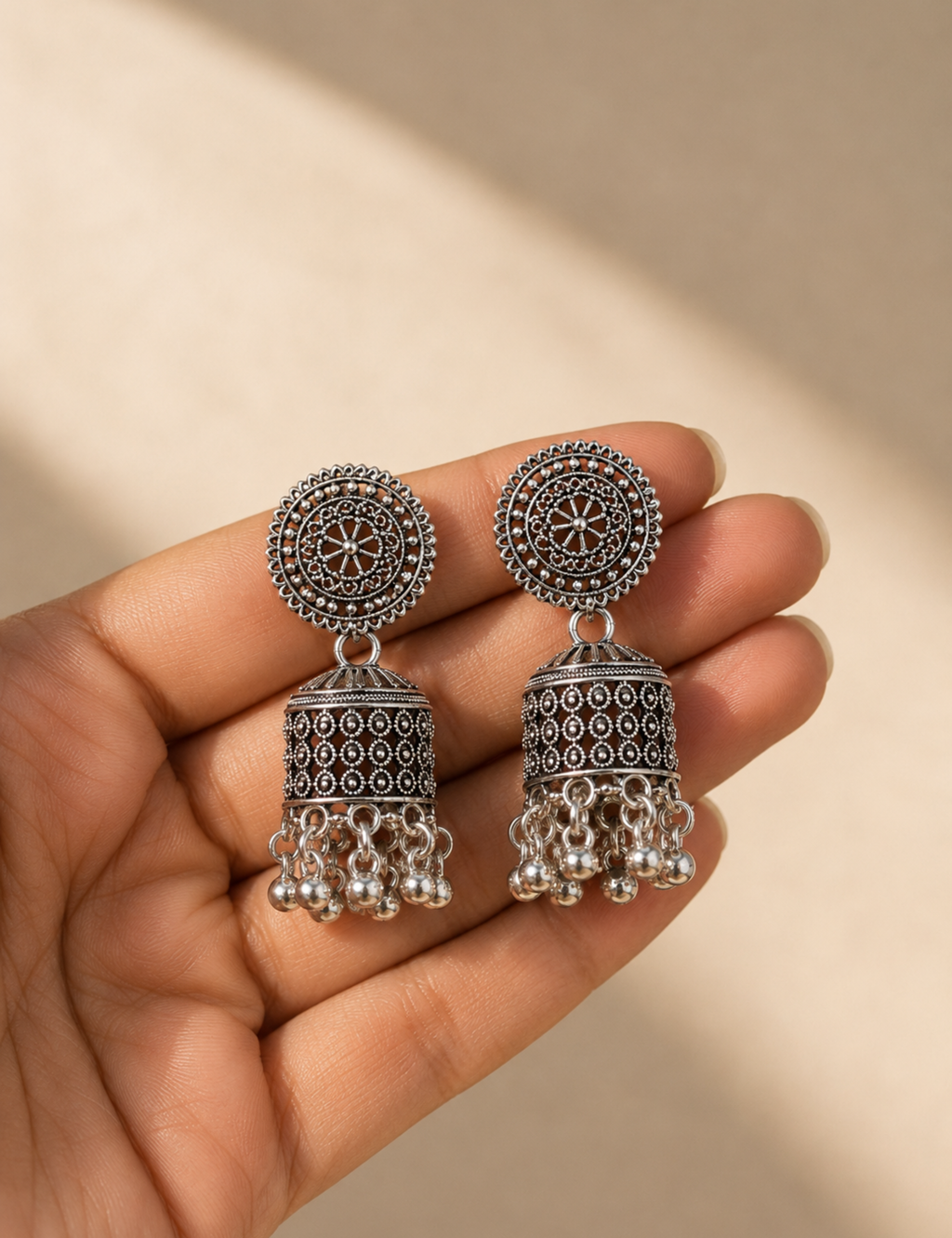 Lightweight Oxidized Jhumka Earrings for Daily Wear