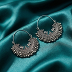 Oxidised Silver Chandbali Crescent Hoop Ghungroo Earrings