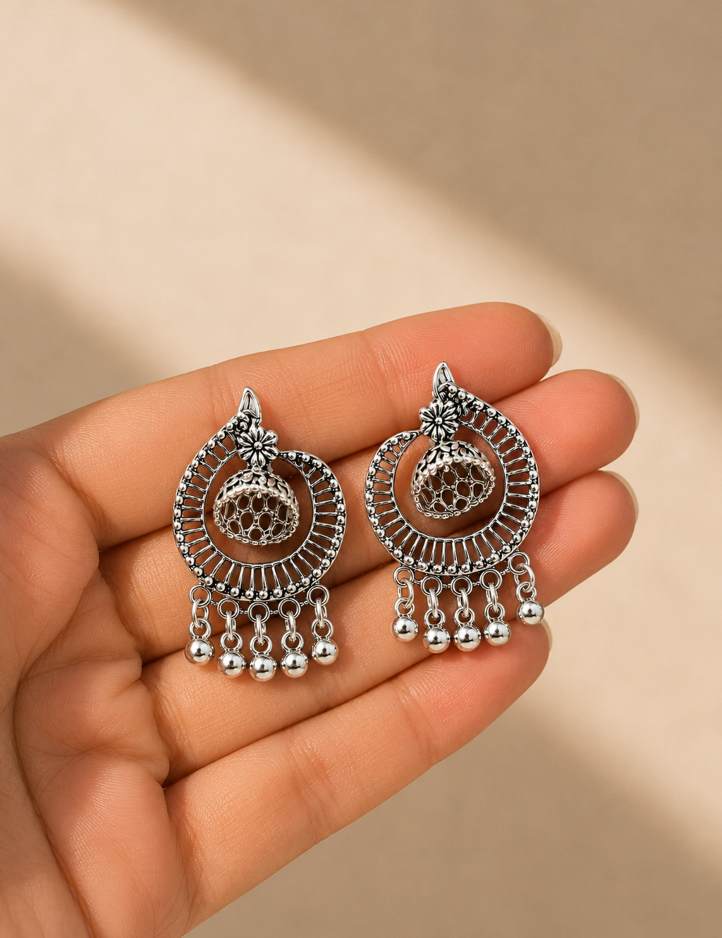 Lightweight Oxidized Jhumki Earrings for Daily Wear