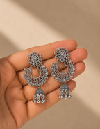 Traditional Oxidized Silver Floral Hoop Jhumki Earrings