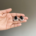 Elegant Oxidised Oval Black Stone Stud Earrings with Pearl Drops