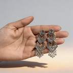 Traditional Oxidised Silver Layered Earrings with Dangling Beads