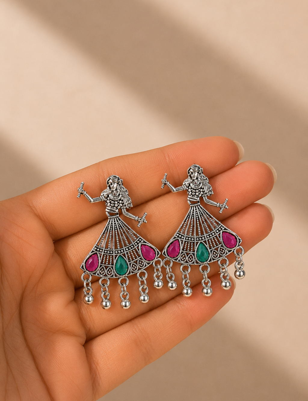 Oxidized Silver Tribal Dancer Earrings for Women