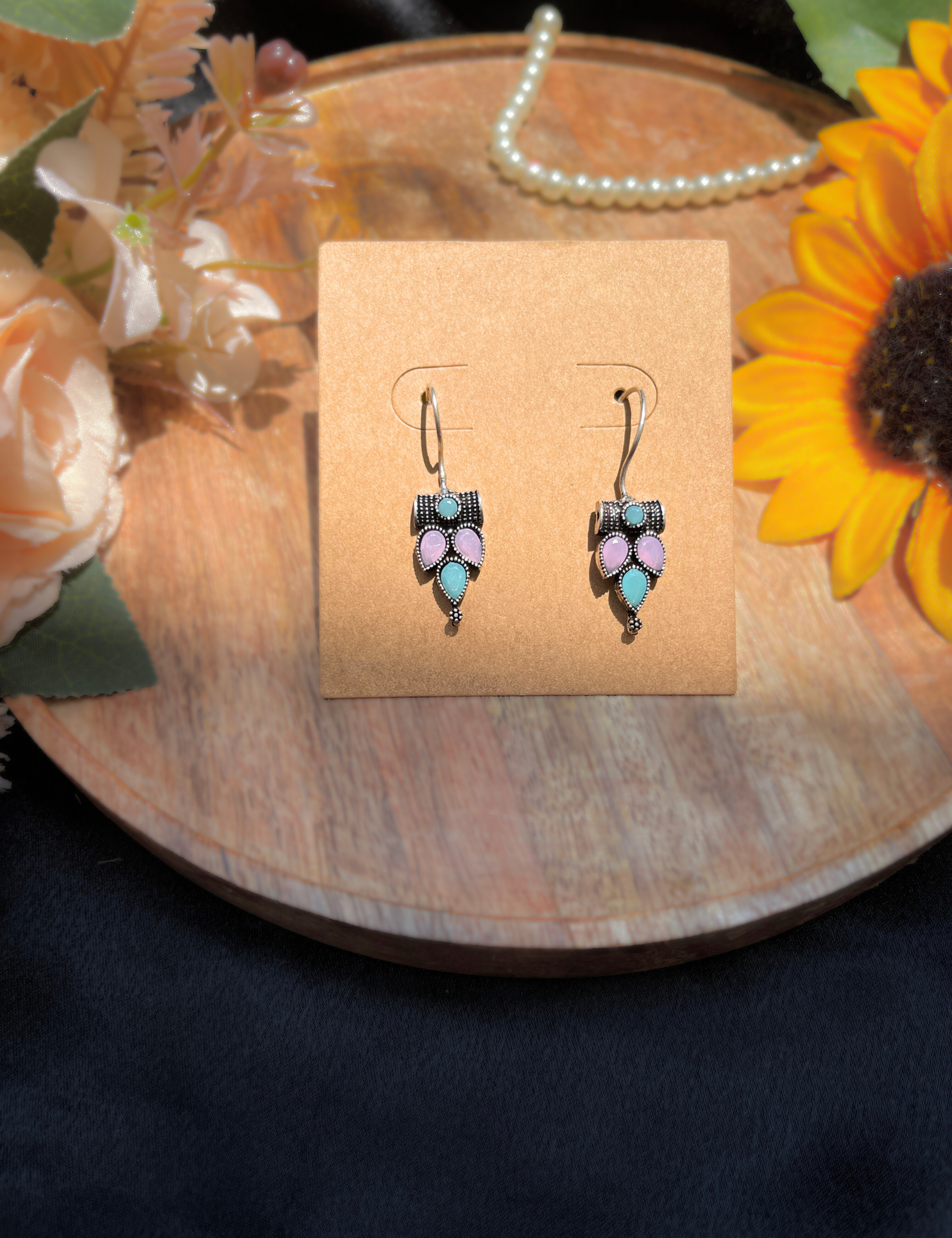 Small Silver Hook Earrings with Multi color Stone