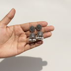 Boho Oxidized Silver Pearl Beaded Jhumka Earrings