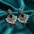 Oxidized Silver Pearl Chandbali Earrings