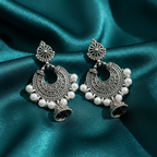 Oxidized Silver Pearl Chandbali Earrings