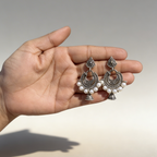 Oxidized Silver Pearl Chandbali Earrings