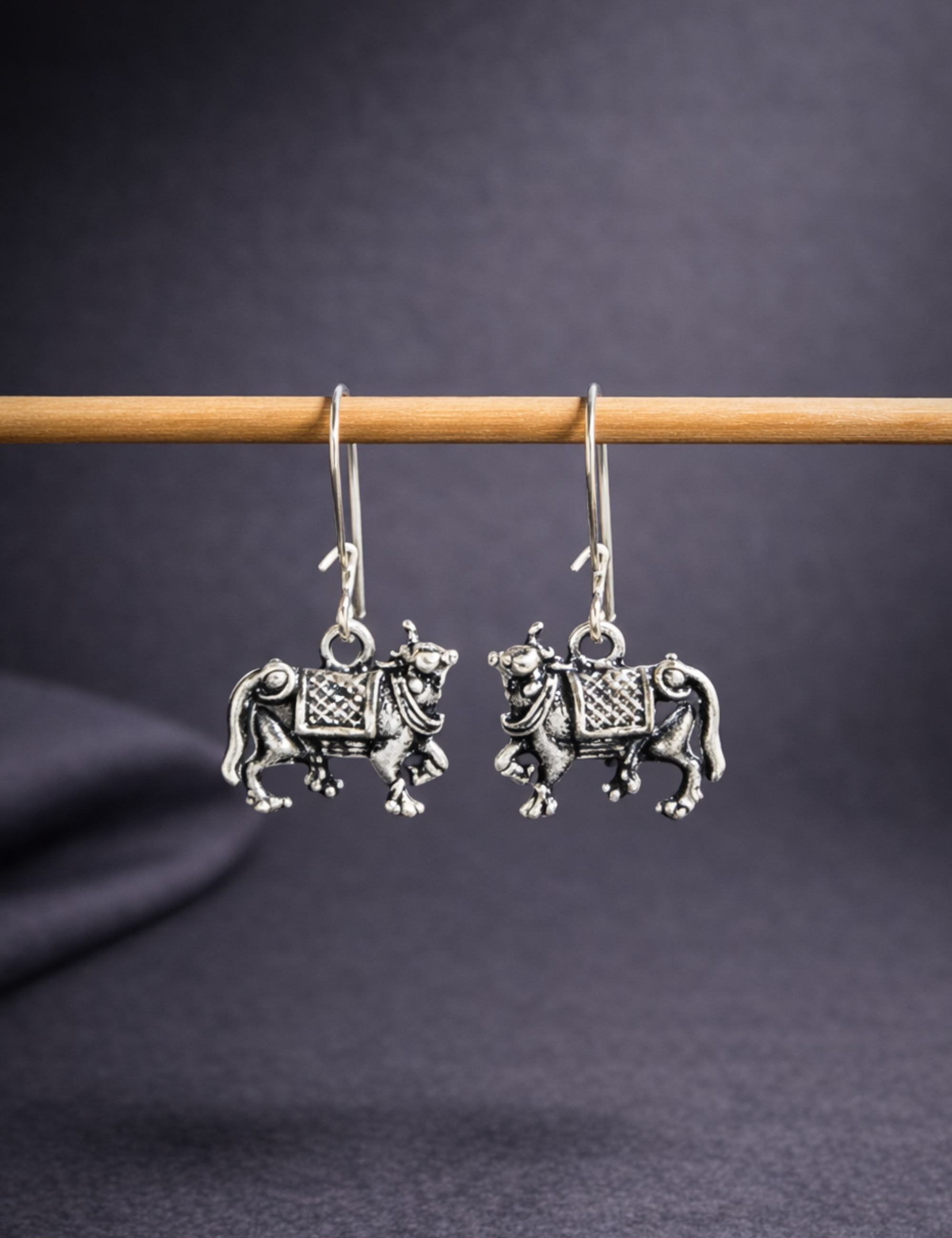 Oxidized Silver Finish Nandi earring