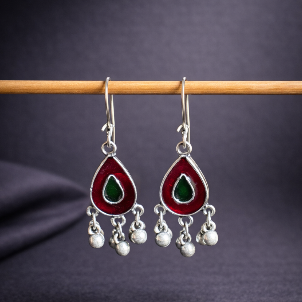 Oxidized Silver Teardrop Dangle Earrings